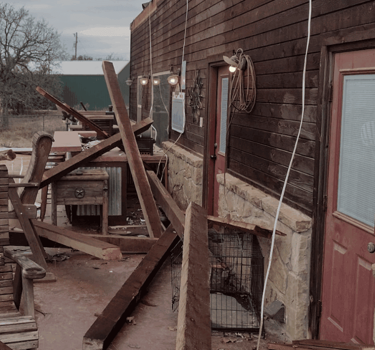 Wind damage caused by tornado in North Texas.