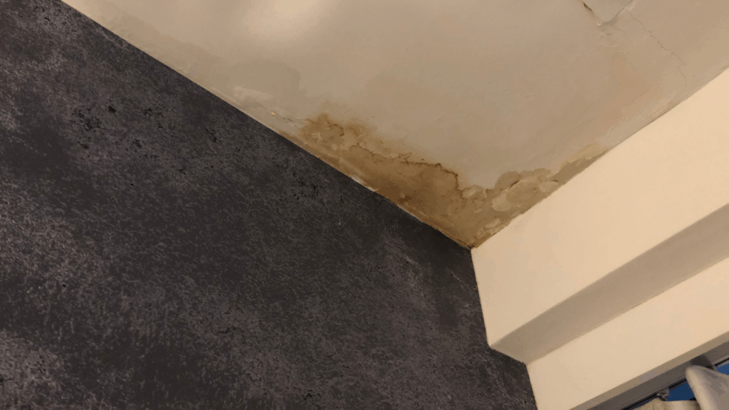 discoloration on ceiling due to damaged roof