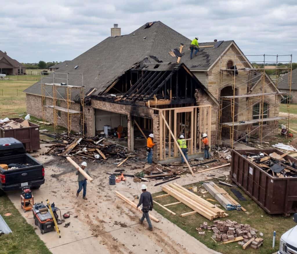 fire damage restoration by mustang roofing & construction